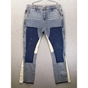 PLTKS Jeans Mens 42x36 Blue Straight Patchwork Paint Splatter Carpenter Denim